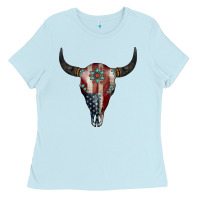 Baby Blue American Bull Skull Gemstone Ladies Tee - Jasminsmagicworld
