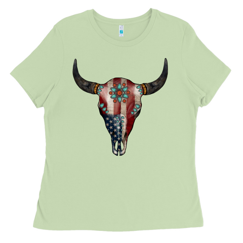 American Bull Skull Gemstone Ladies Tee by Jasminsmagicworld | Teevron