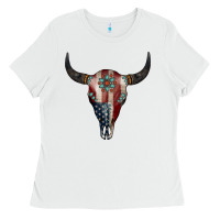 White American Bull Skull Gemstone Ladies Tee - Jasminsmagicworld