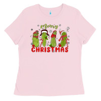 Bubblegum Pink Pickle Merry Christmas Ladies Tee - MaliasSmallBusiness