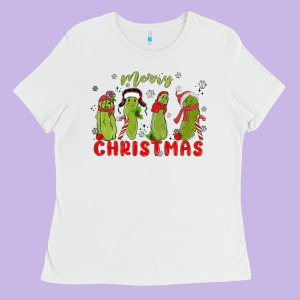 Pickle Merry Christmas Ladies Tee Designed By Maliassmallbusiness
