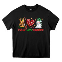 Black peace love snowman Heavy Core Tee - NancyCooperArtShop