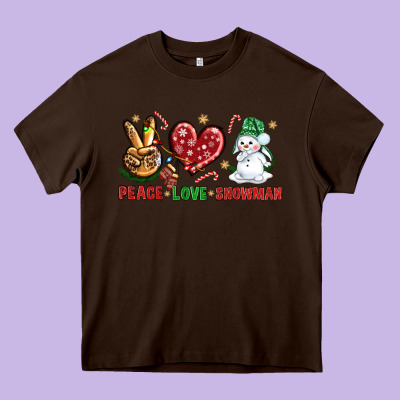 Peace Love Snowman Heavy Core Tee Designed By Nancycooperartshop