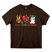 Chocolate Brown peace love snowman Heavy Core Tee - NancyCooperArtShop