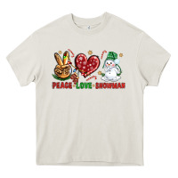 Cream peace love snowman Heavy Core Tee - NancyCooperArtShop