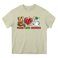 Mossy peace love snowman Heavy Core Tee - NancyCooperArtShop