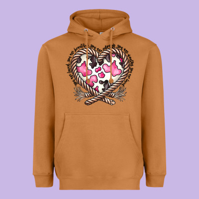 Western Cowhide Heart Heavyweight Hoodie Designed By Cowhidedigitalart