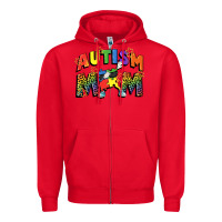Red Autism mom Zipper Hoodie - FaDigitalArtStudio
