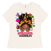 Preschool Teacher Life Afro Messy Bun Ladies Tee | Teevron