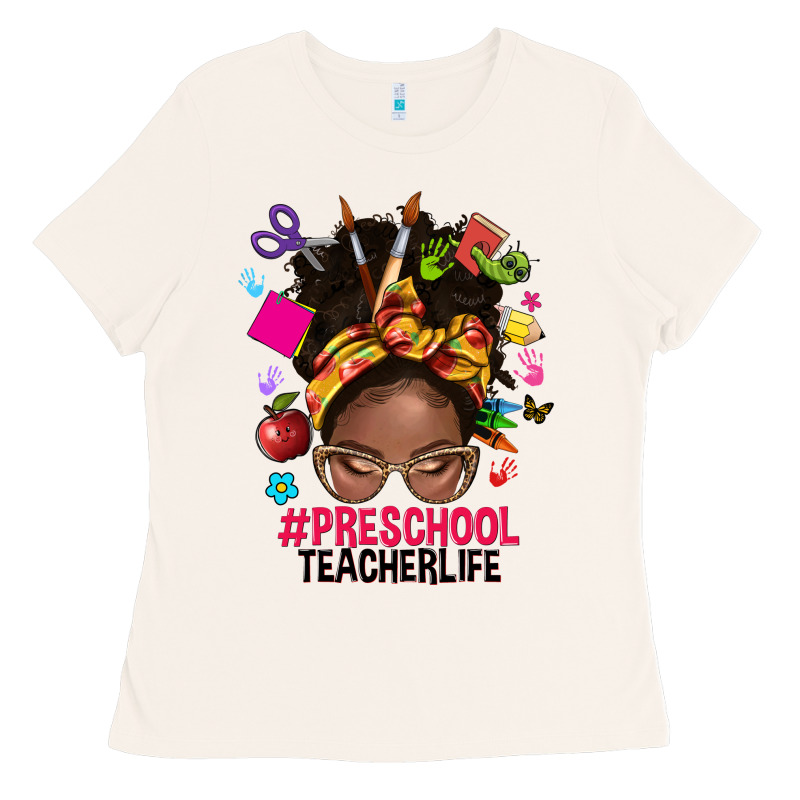 Preschool Teacher Life Afro Messy Bun Ladies Tee by NancyCooperArtShop | Teevron