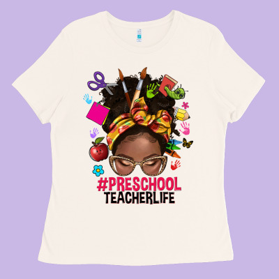 Preschool Teacher Life Afro Messy Bun Ladies Tee Designed By Nancycooperartshop