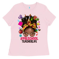 Bubblegum Pink preschool teacher life afro messy bun Ladies Tee - NancyCooperArtShop