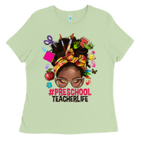 Matcha preschool teacher life afro messy bun Ladies Tee - NancyCooperArtShop