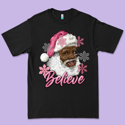 Pink Christmas African American Santa Believe Premium Tee Designed By Ranaportraitstore