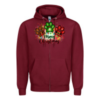 Burgundy merry christmas paws Zipper Hoodie - FaDigitalArtStudio