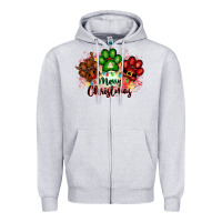 Heather Grey merry christmas paws Zipper Hoodie - FaDigitalArtStudio