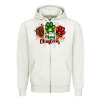 Oatmeal Heather merry christmas paws Zipper Hoodie - FaDigitalArtStudio