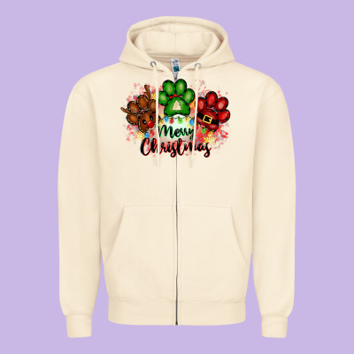 Merry Christmas Paws Zipper Hoodie Designed By Fadigitalartstudio