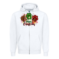 White merry christmas paws Zipper Hoodie - FaDigitalArtStudio