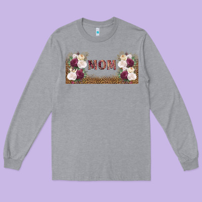 Mom Burgundy Flowers With Leopard Long Sleeve Tee Designed By Tumblerdesignbyshophia