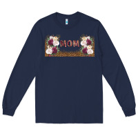 Navy mom burgundy flowers with leopard Long Sleeve Tee - TumblerDesignByShophia