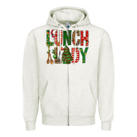 Oatmeal Heather Lunch Lady Christmas Zipper Hoodie - BundleAndBundleShop