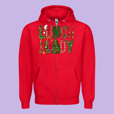 Lunch Lady Christmas Zipper Hoodie Designed By Bundleandbundleshop