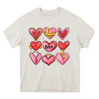 Cream sketch hearts Heavy Core Tee - MaliasSmallBusiness