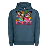 Pigment Midnight Navy be free with butterfly and cactus flowers Urban Hoodie - Artiststas