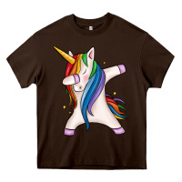 Chocolate Brown dabbing unicorn Heavy Core Tee - MaliasSmallBusiness