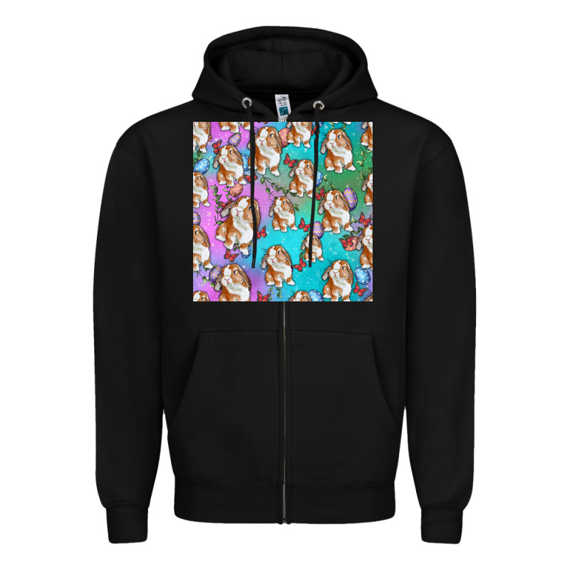 Easter Bunny With Truck Seamless Pattern Zipper Hoodie by BundleAndBundleShop | Teevron
