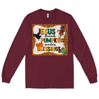 Burgundy jesus flannel's pumpkins blessings Long Sleeve Tee - TumblerDesignByShophia