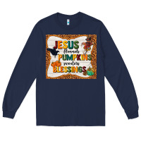 Navy jesus flannel's pumpkins blessings Long Sleeve Tee - TumblerDesignByShophia