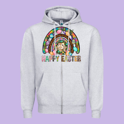 Happy Easter Rainbow Zipper Hoodie Designed By Bundleandbundleshop