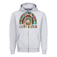 Heather Grey Happy Easter Rainbow Zipper Hoodie - BundleAndBundleShop