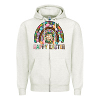 Oatmeal Heather Happy Easter Rainbow Zipper Hoodie - BundleAndBundleShop