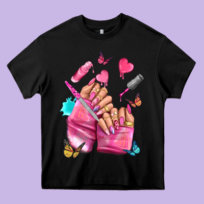 Pink Nail Art Hand Heavy Core Tee Designed By Nancycooperartshop