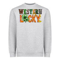 Heather Grey Western lucky with clover St. Patricks day Heavyweight Sweatshirt - HowdyJamesFarm