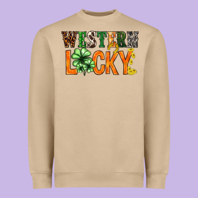 Western Lucky With Clover St. Patricks Day Heavyweight Sweatshirt Designed By Howdyjamesfarm