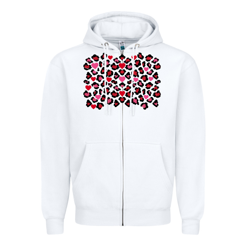 Valentines Day Leopard And Heart Background Zipper Hoodie by FaDigitalArtStudio | Teevron