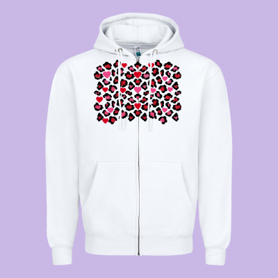 Valentines Day Leopard And Heart Background Zipper Hoodie Designed By Fadigitalartstudio