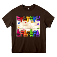 Chocolate Brown custom teacher name crayons Heavy Core Tee - NancyCooperArtShop