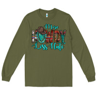 Army Green Western More Howdy Less Hate Cowboy Hat Gemstone Long Sleeve Tee - HowdyJamesFarm