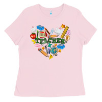 Bubblegum Pink teacher heart Ladies Tee - NancyCooperArtShop