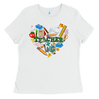 White teacher heart Ladies Tee - NancyCooperArtShop
