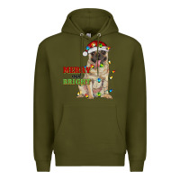 Army Green merry and bright pug Premium Hoodie - RanaPortraitStore