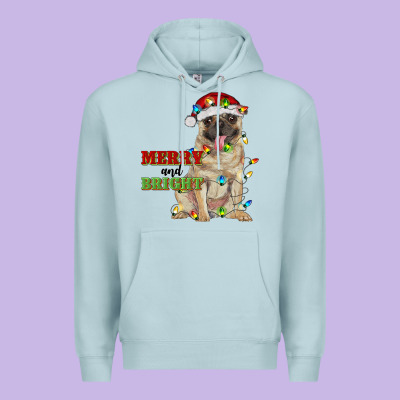 Merry And Bright Pug Premium Hoodie Designed By Ranaportraitstore