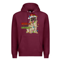 Burgundy merry and bright pug Premium Hoodie - RanaPortraitStore