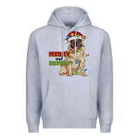 Heather Grey merry and bright pug Premium Hoodie - RanaPortraitStore