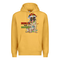 Mustard merry and bright pug Premium Hoodie - RanaPortraitStore